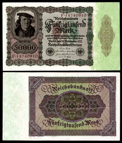 Papiermark de la República de Weimar, era de hiperinflación post Primera Guerra Mundial de Reichsbankdirektorium Berlin