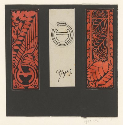 Tres paneles con motivos de hojas y símbolos de Reijer Stolk (signed by artist)