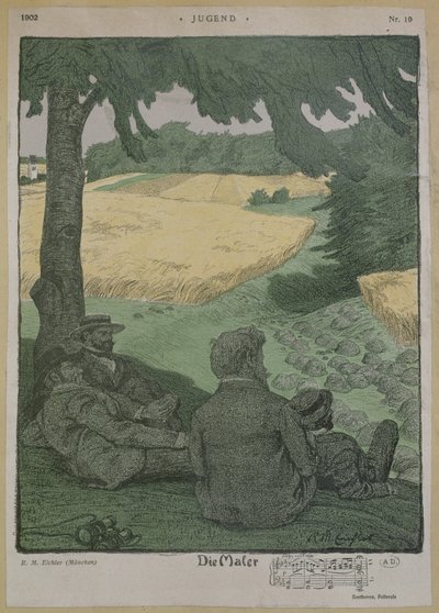 Pintores observando la naturaleza, ilustración de 