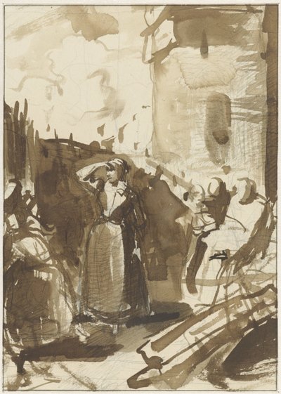 Mujer tras la muralla de una ciudad asediada (¿Kenau Simonsdochter Hasselaer?) de Reinier Craeyvanger