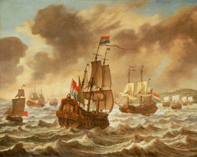 Antes de la batalla de los Downs, 21 de octubre de 1639, mostrando el buque insignia de Tromp 