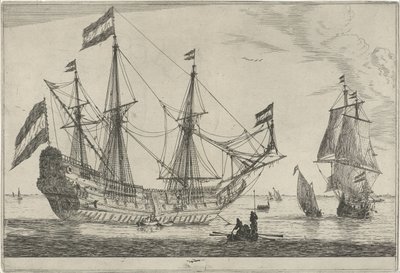 Gran velero y bote de remos Trece escenas con barcos (título de la serie) de Reinier Nooms