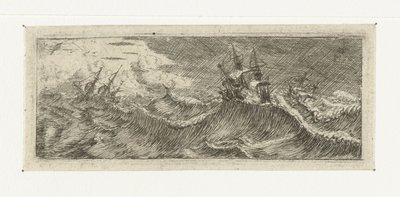 Pequeño paisaje marino con barcos en una tormenta. Pequeños paisajes marinos (título de la serie) de Reinier Nooms