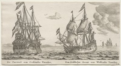 Barcos de Ámsterdam: La Perla y East Indiaman, El Águila Doble, un West Indiaman de Reinier Nooms