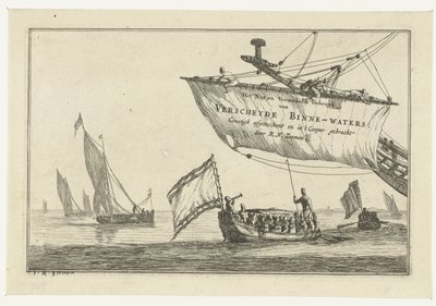 Statensloop y veleros en aguas tranquilas La tuerca y el uso entretenido de Versheyde Binne-Waters; Constigh removió y trajo a Cooper por R.N. Marinero (título de la serie sobre el objeto) Vías navegables interiores (título de la serie) de Reinier Nooms
