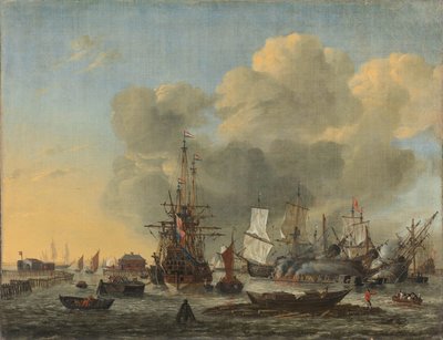 El calafateo de barcos en el Bothuisje de Het IJ en Ámsterdam de Reinier Nooms