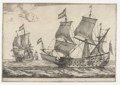 Dos grandes buques de guerra Trece escenas con barcos (título de la serie) de Reinier Nooms