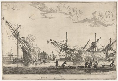 Impermeabilización de los cascos de tres barcos de flauta Trece escenas con barcos (título de la serie) de Reinier Nooms