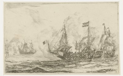 Batalla naval con toma de posesión de un barco New Ship Batalien (título de la serie) de Reinier Nooms