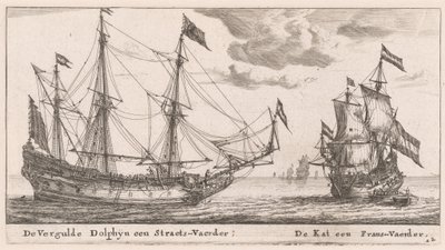 El "Vergulde Dolphyn," un Gran Buque Mercante, y el "Kat," una Fluta de Reinier Nooms, called Zeeman
