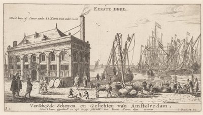 Vista del Puerto de Ámsterdam con la Oficina de la Autoridad del Agua (Página de Título) de Reinier Nooms, called Zeeman