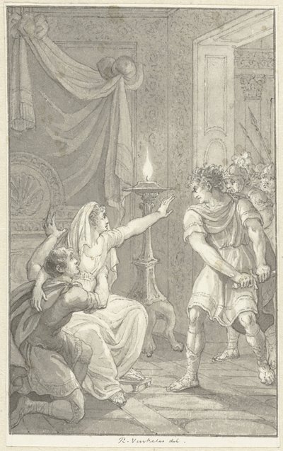 Caracalla mata a su hermano Geta en el dormitorio de su madre de Reinier Vinkeles (I)