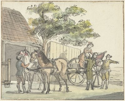 Vagón con dos caballos en el restaurante De Donkere Kuil cerca de Haarlem de Reinier Vinkeles (I)