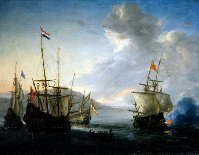 Un enfrentamiento naval con un marinero en un bote de remos de Reinier Zeeman