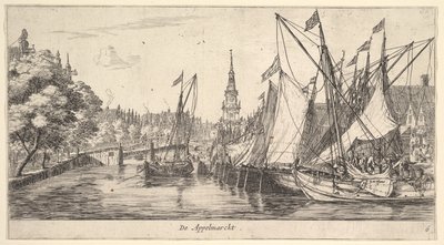 De Appelmarckt El Mercado de Manzanas, de Vistas en Ámsterdam, placa 6, ca. 1659-62 de Reinier Zeeman
