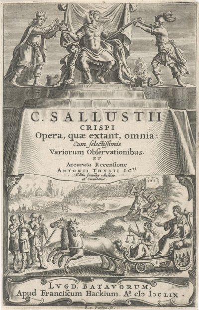 Un emperador y la justicia en el carro triunfal Página de título para: A. Thysius jr., Opera, quæ extant, omnia, 1659 de Reinier van Persijn