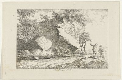 Paisaje con dos figuras junto a una roca. de Reinierus Albertus Ludovicus baron van Isendoorn à Blois