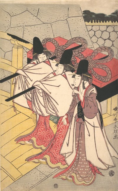 El Príncipe Genji Regresando a su Palacio donde su Esposa lo Espera, ca. 1797 de Rekisentei Eiri