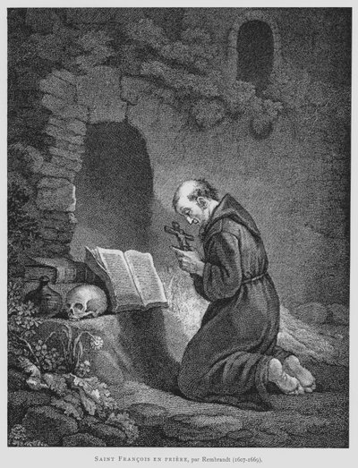San Francisco de Asís rezando de Rembrandt Harmensz. van Rijn (after)