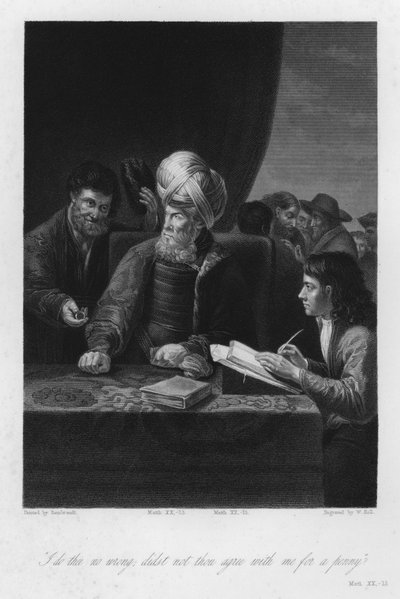 El señor de la viña, Mateo XX de Rembrandt Harmensz. van Rijn (after)
