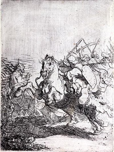 Una pelea de caballería de Rembrandt Harmensz. van Rijn