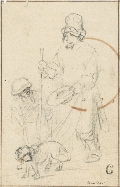 Un niño mendigo ciego y un perro de Rembrandt van Rijn