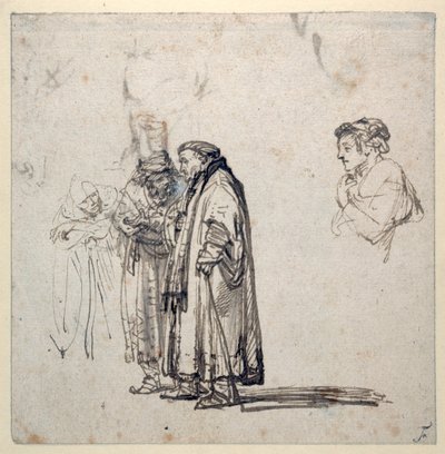 Un grupo de eruditos ancianos y, por separado, el perfil de un hombre joven de Rembrandt Harmensz. van Rijn