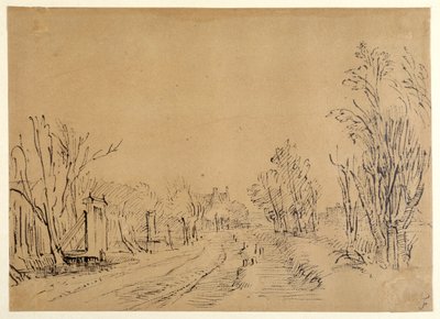 Un camino principal que conduce a una casa a través de árboles (dos puentes y accesos a la dijk) de Rembrandt Harmensz. van Rijn