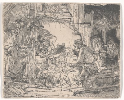 Adoración de los pastores con una lámpara, c.1654 de Rembrandt van Rijn