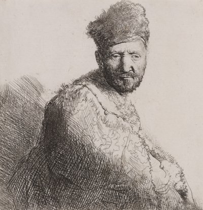Hombre con barba en gorra y bata oriental de Rembrandt van Rijn