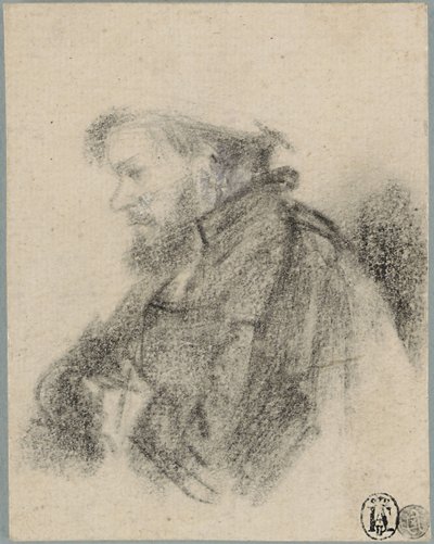 Hombre barbudo, medio cuerpo, de perfil a la izquierda de Rembrandt van Rijn