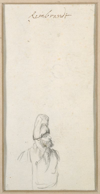 Hombre barbudo de perfil, con un gorro alto de Rembrandt Harmensz. van Rijn