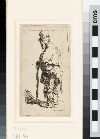 Mendigo apoyado en un bastón, c.1630 (aguafuerte) de Rembrandt van Rijn