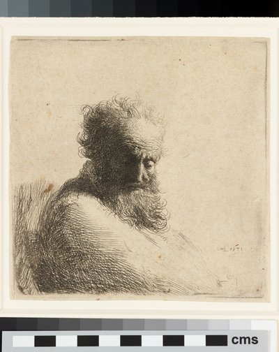 Busto de anciano barbudo, mirando hacia abajo, tres cuartos derecha de Rembrandt Harmensz. van Rijn