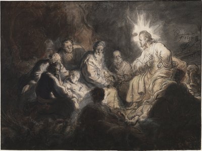Cristo y sus discípulos en el Huerto de Getsemaní, de Rembrandt van Rhijn (1606-1669). Pluma, pincel, color gris y marrón, acuarela sobre papel, ca 1634. Dimensión : 35,7x47,8 cm. Museo Teylers, Haarlem de Rembrandt Harmensz. van Rijn