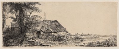 Paisaje con una cabaña y un gran árbol de Rembrandt Harmensz. van Rijn