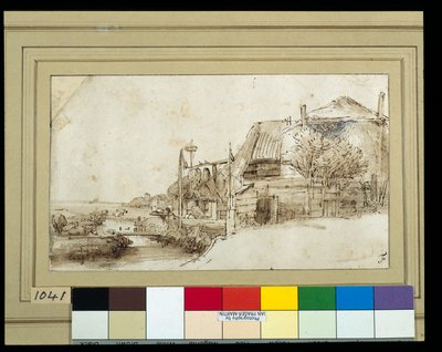 Paisaje con edificios de granja a la derecha de Rembrandt Harmensz. van Rijn