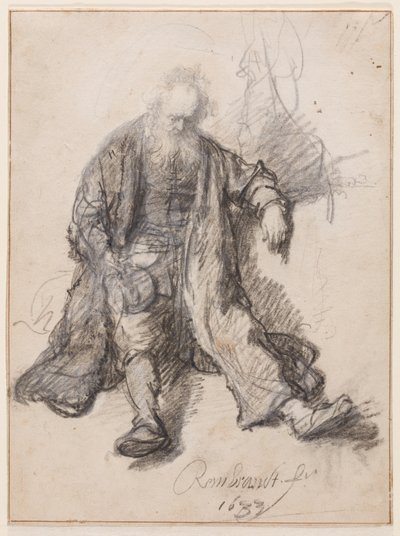 Viejo sentado (¿El lote de los borrachos), c.1630-33 (pluma, tiza y tinta sobre papel) de Rembrandt Harmensz. van Rijn