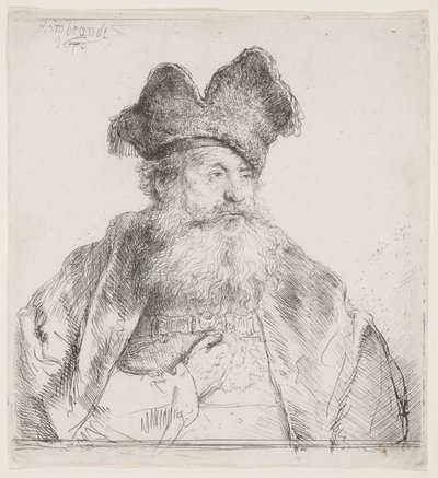 Viejo con gorra de piel dividida de Rembrandt van Rijn