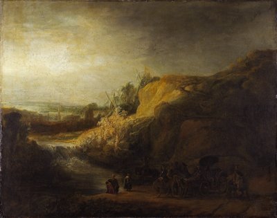 ""Paisaje con bautismo de eunuco"" Pintura de Rembrandt van Rhijn (1606-1669) 1640 Niedersachsisches Landesmuseum, Hannover de Rembrandt Harmensz. van Rijn