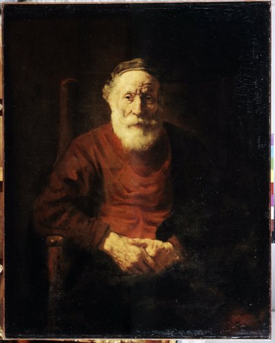Retrato de un anciano en rojo. Pintura de Harmenszoon van Rijn conocida como Rembrandt (1606-1669) de Rembrandt Harmensz. van Rijn