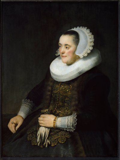 Retrato de una mujer burguesa holandesa con gorguera y tocado de Rembrandt van Rijn