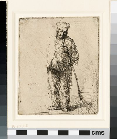 Campesino harapiento con las manos detrás, sosteniendo un palo, c.1630 de Rembrandt van Rijn