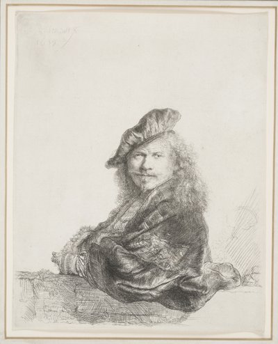 Rembrandt Apoyado en un Alféizar de Piedra: Medio Cuerpo de Rembrandt van Rijn