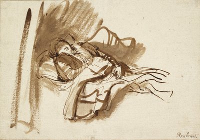 Saskia dormida en la cama de Rembrandt Harmensz van Rijn
