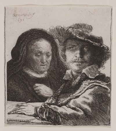Autorretrato con la madre del artista de Rembrandt van Rijn