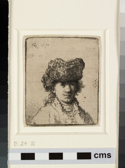 Autorretrato con gorra de piel de Rembrandt van Rijn