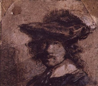 Autorretrato con sombrero emplumado y cuello blanco de Rembrandt Harmensz. van Rijn