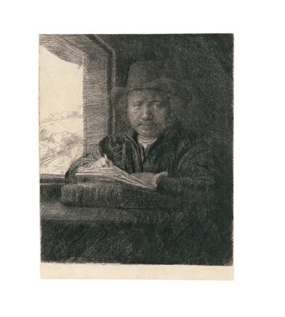 Autorretrato dibujando en una ventana, 1648 de Rembrandt van Rijn