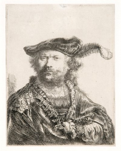 Autorretrato con gorro de terciopelo y penacho de Rembrandt Harmensz. van Rijn